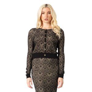 NWT Black /Taupe Vertigo All Heart Button Down Long Sleeve Cardigan-XL